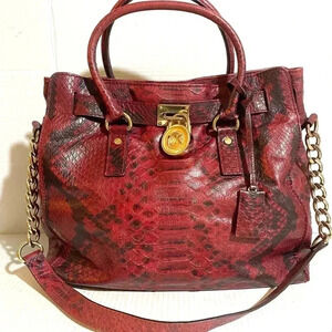 Michael kors burgundy Hamilton Python leather crossbody handbag